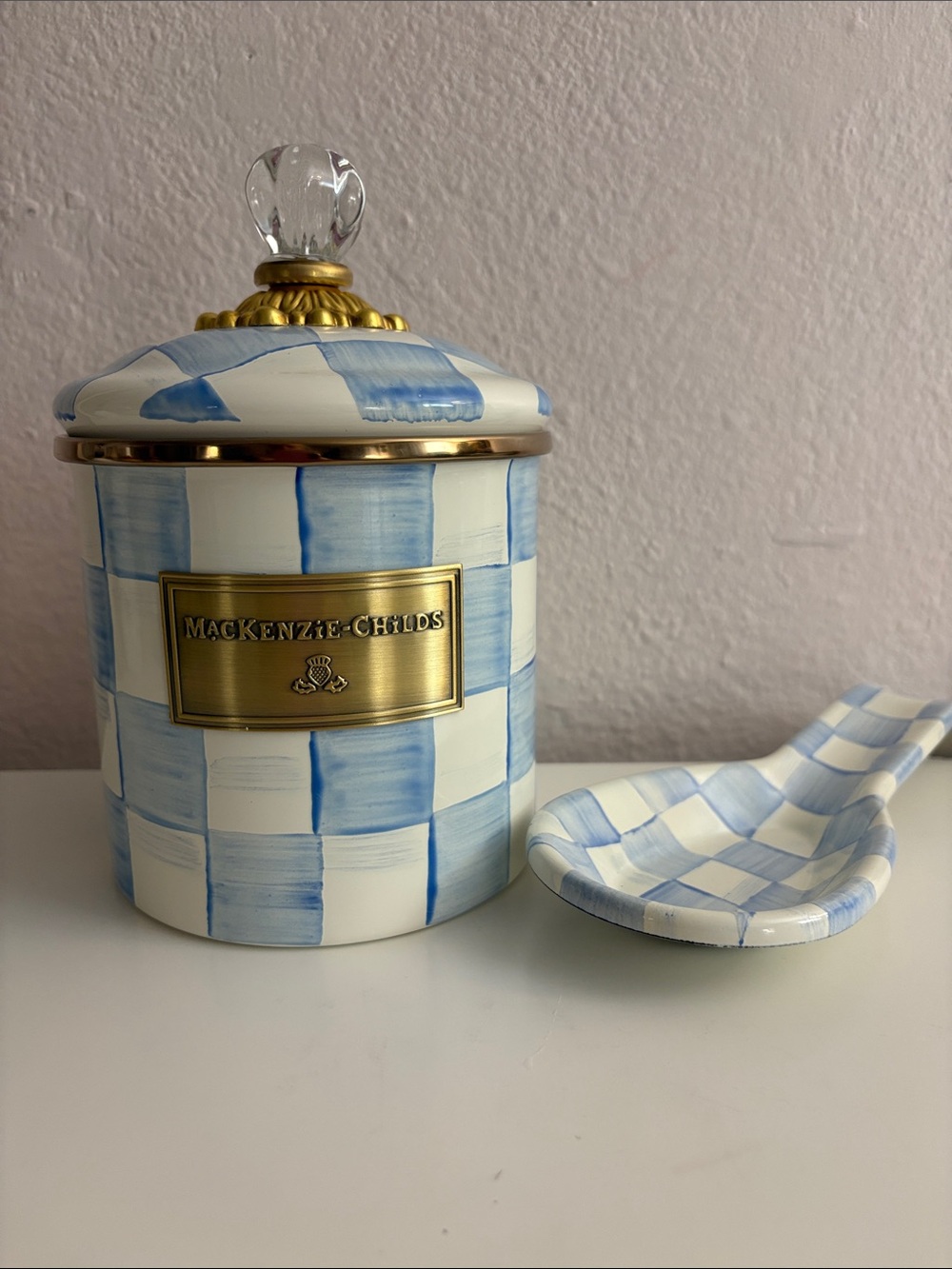 MacKenzie-Childs Sky Check Small Canister Courtly Check Canister and Spoon